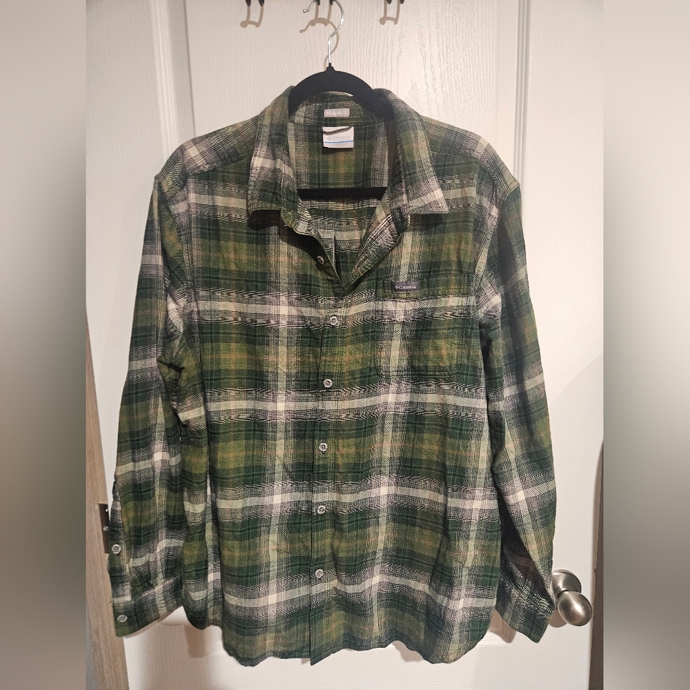 Columbia Regular Fit Green Plaid Long Sleeve Flannel Men's Shirt Size XL